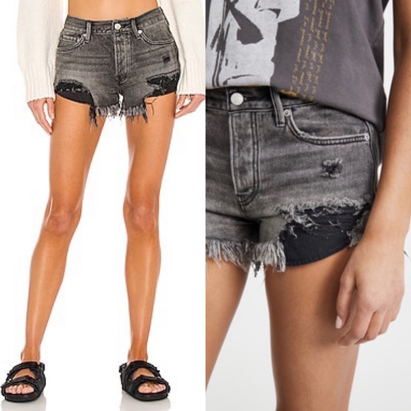 Free People Pants - FREE PEOPLE • We The Free Loving Good Vibrations Shorts in Sulphur Black